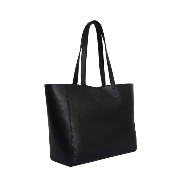 NWT Black Genuine Leather lined Designer Tote Bag - Picture 3 of 11